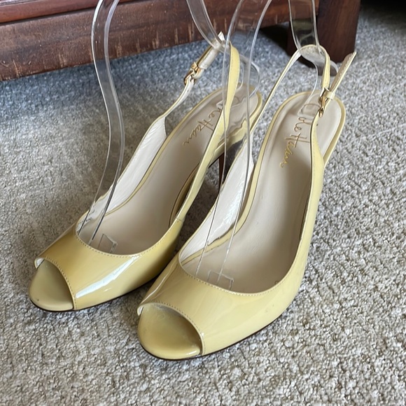 Cole Haan Nike Air Patent Leather Peep-Toe Sling-backs, Pale Yellow, size 6 - Picture 1 of 11